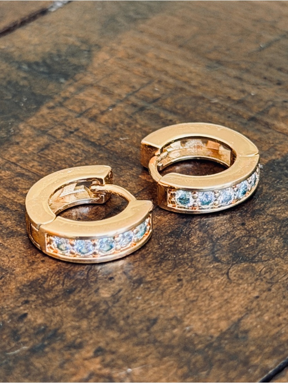 Gold-Tone Huggie Hoop Earrings with Clear Crystal Accents